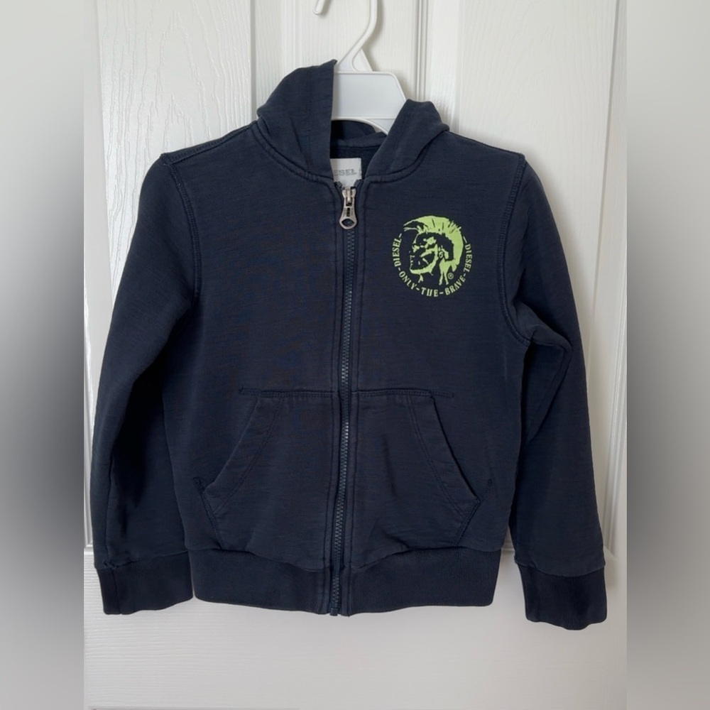 Diesel Dark Blue Kids Hoodie with Neon Green Design